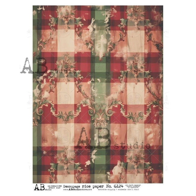 A4 Rustic Plaid Washed Rice Paper for Decoupage AB Studios 6124 - Decoupage Central