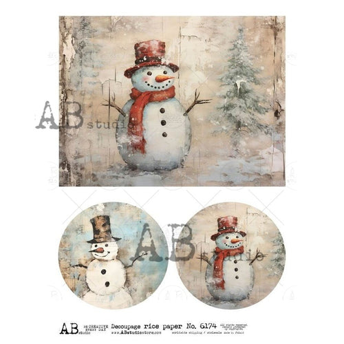 A4 Rustic Snowman Trio AB Studios 6174 - Decoupage Central