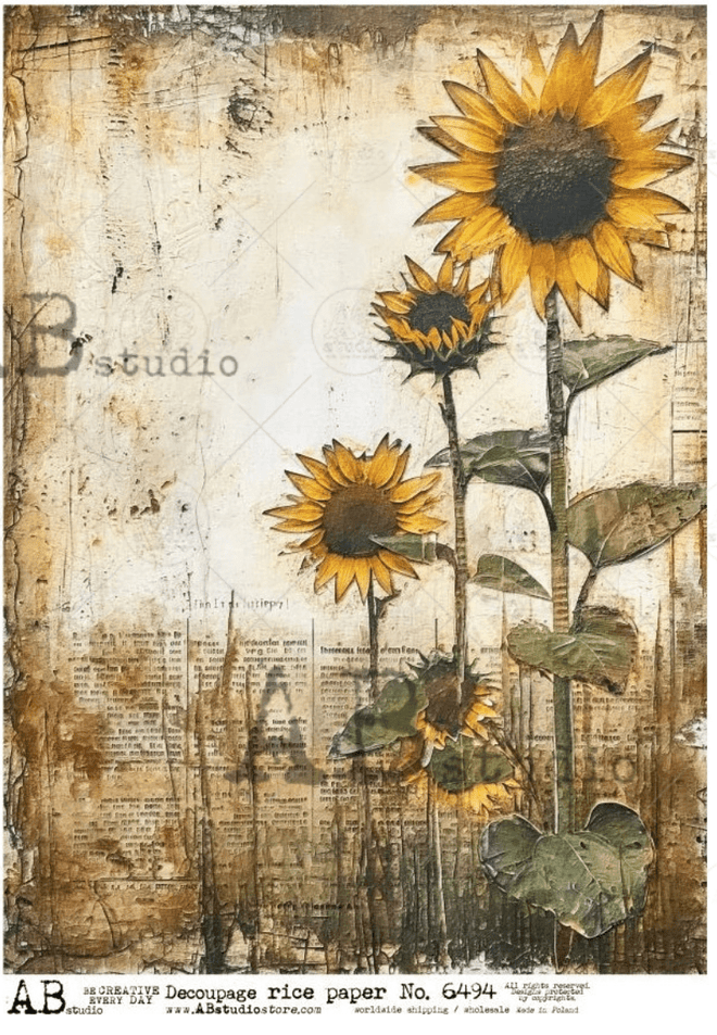 A4 Rustic Sunflowers AB Studios 6494 - Decoupage Central