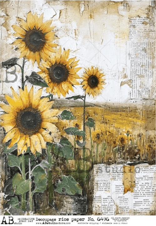 A4 Rustic Sunflowers Parchment AB Studios 6496 - Decoupage Central