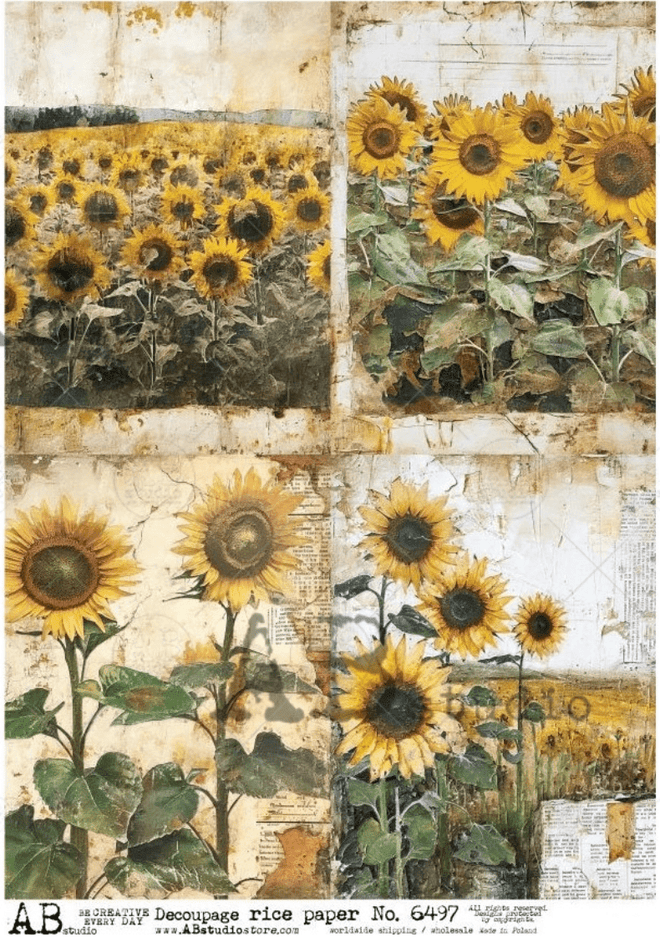 A4 Rustic Sunflowers Quad AB Studios 6497 - Decoupage Central