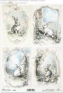 A4 Rustic Vintage BUNNY Quad Decoupage Paper R2568 - Decoupage Central
