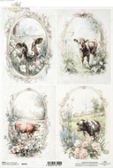 A4 Rustic Vintage Cow Quad Decoupage Paper R2570 - Decoupage Central