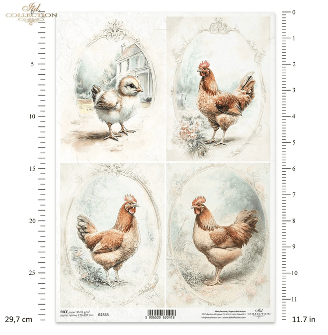 A4 Rustic Vintage HEN Quad Decoupage Paper R2563 - Decoupage Central