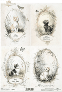A4 Rustic Vintage Kitten Quad Decoupage Paper R2567 - Decoupage Central