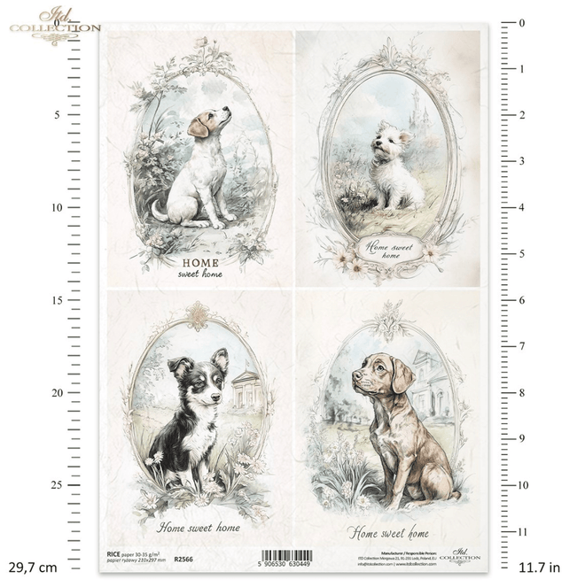 A4 Rustic Vintage Puppy Quad Decoupage Paper R2566 - Decoupage Central