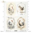 A4 Rustic Vintage ROOSTER Quad Decoupage Paper R2562 - Decoupage Central