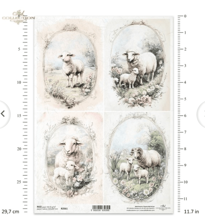 A4 Rustic Vintage Sheep Quad Decoupage Paper R2561 - Decoupage Central