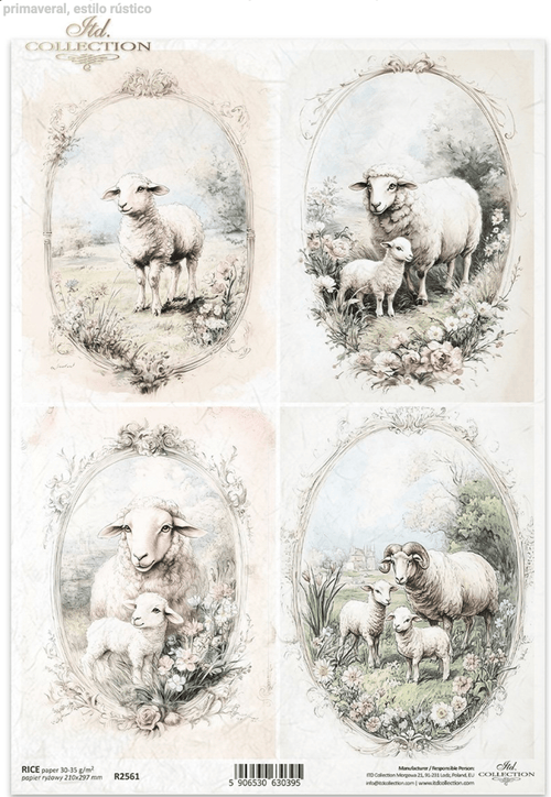 A4 Rustic Vintage Sheep Quad Decoupage Paper R2561 - Decoupage Central