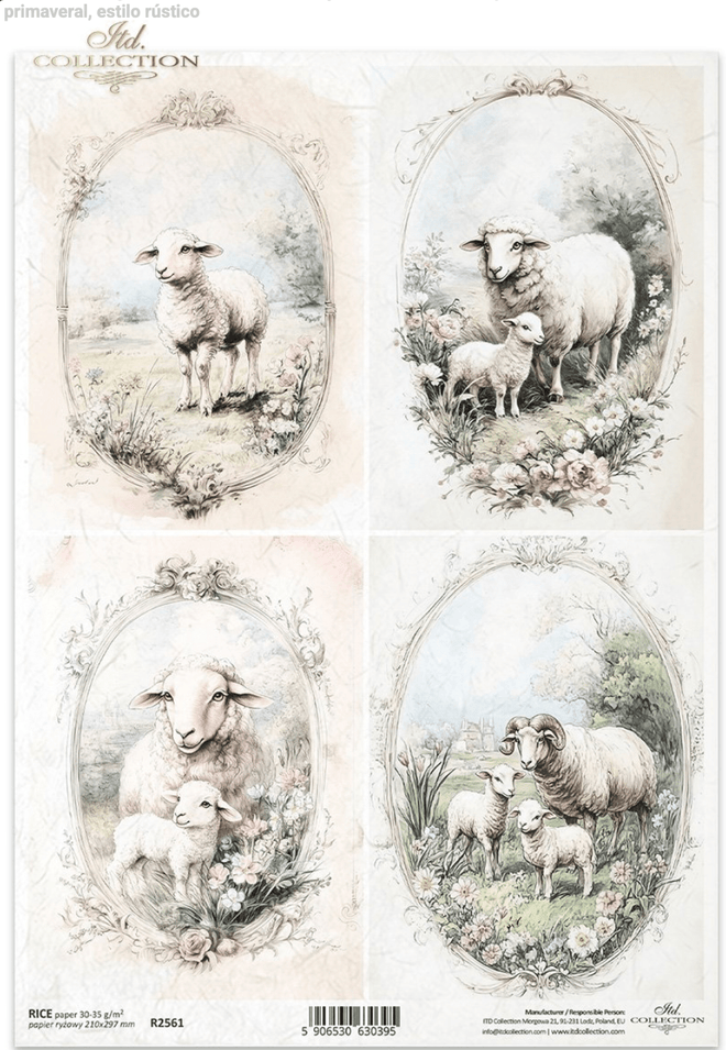 A4 Rustic Vintage Sheep Quad Decoupage Paper R2561 - Decoupage Central