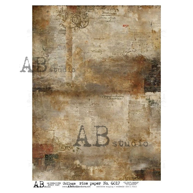 A4 Rusty Old Paper Rice Paper Background for Decoupage AB Studios 6017 - Decoupage Central
