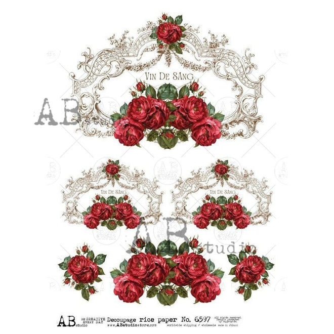 A4 Scarlet Rose Vin de Sang AB Studios 6597 - Decoupage Central