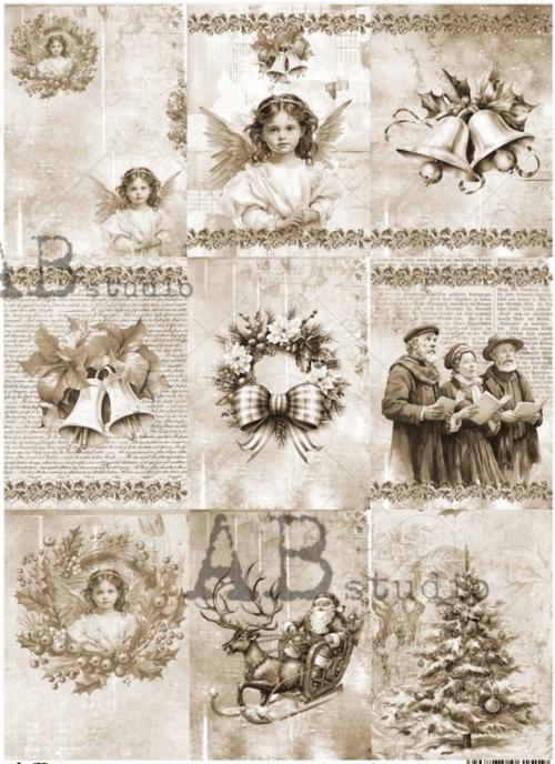 A4 Sepia Christmas Elements Paper AB Studios 2061 - Decoupage Central