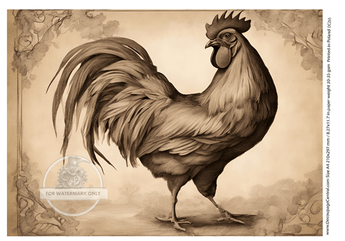 A4 Sepia Rooster Decoupage Rice Paper DC255 - Decoupage Central