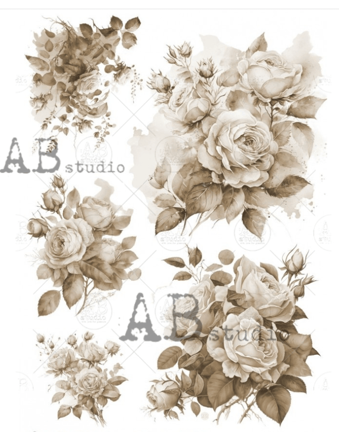 A4 Sepia Roses Milky Valley ID56 - Decoupage Central