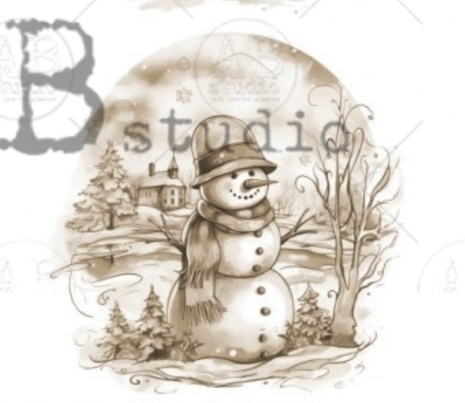 A4 Sepia Snowmen Rice Paper, AB Studios 2117 - Decoupage Central