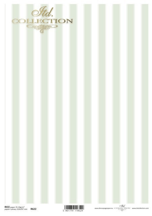 A4 Shabby Pastel Green French Stripe Rice Decoupage Paper R0622 - Decoupage Central