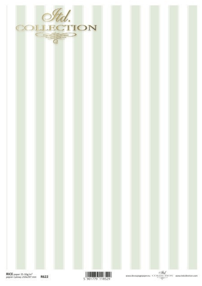 A4 Shabby Pastel Green French Stripe Rice Decoupage Paper R0622 - Decoupage Central