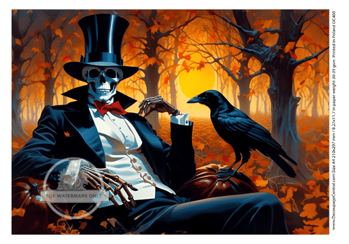 A4 Skeleton on the Town Decoupage Rice Paper DC400 - Decoupage Central