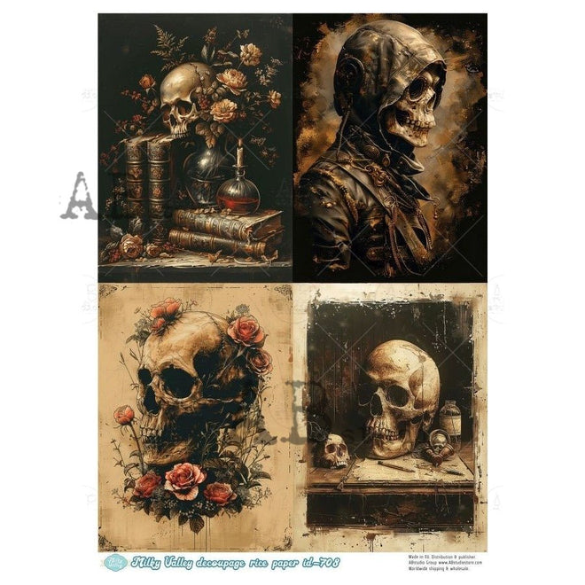A4 Skull and Story Quad Milky Valley ID708 - Decoupage Central