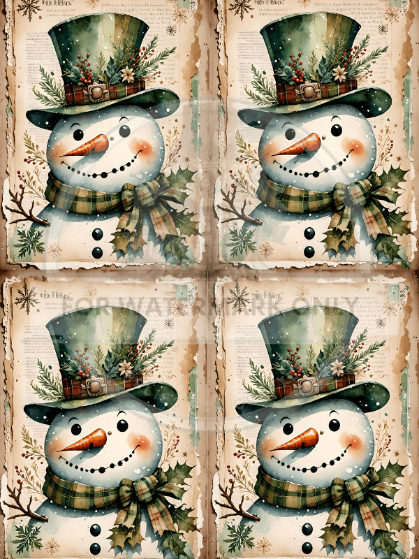 A4 Snowman Closeup Quad Rice Paper DC593 - Decoupage Central