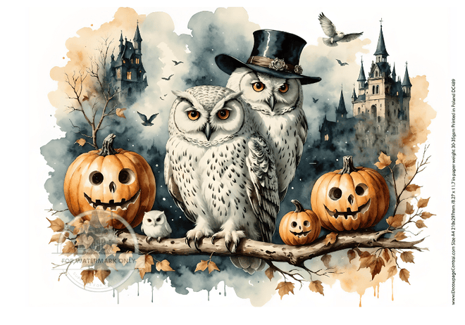 A4 Snowy Owl Halloween Rice Paper DC489 - Decoupage Central