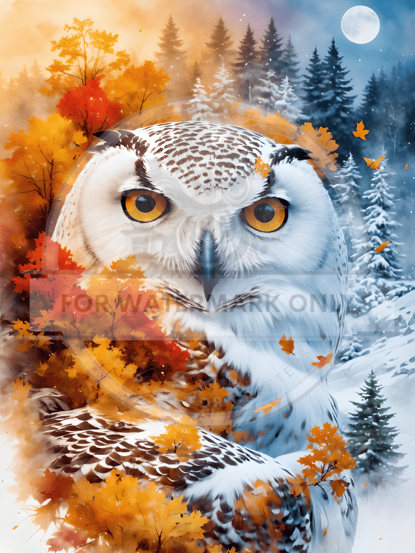A4 Snowy Owl Seasons Rice Paper DC576 - Decoupage Central