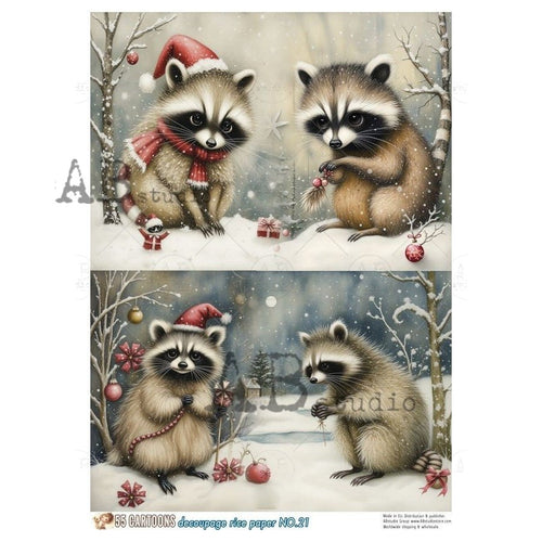 A4 Snowy Racoon Friends, 55C21 - Decoupage Central