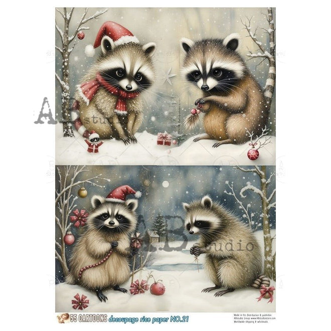 A4 Snowy Racoon Friends, 55C21 - Decoupage Central