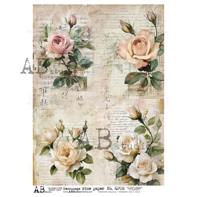 A4 Sonata in Roses Quad AB Studios 6708 - Decoupage Central