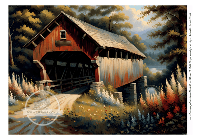 A4 Special Red Covered Bridge Rice Paper DC346 - Decoupage Central