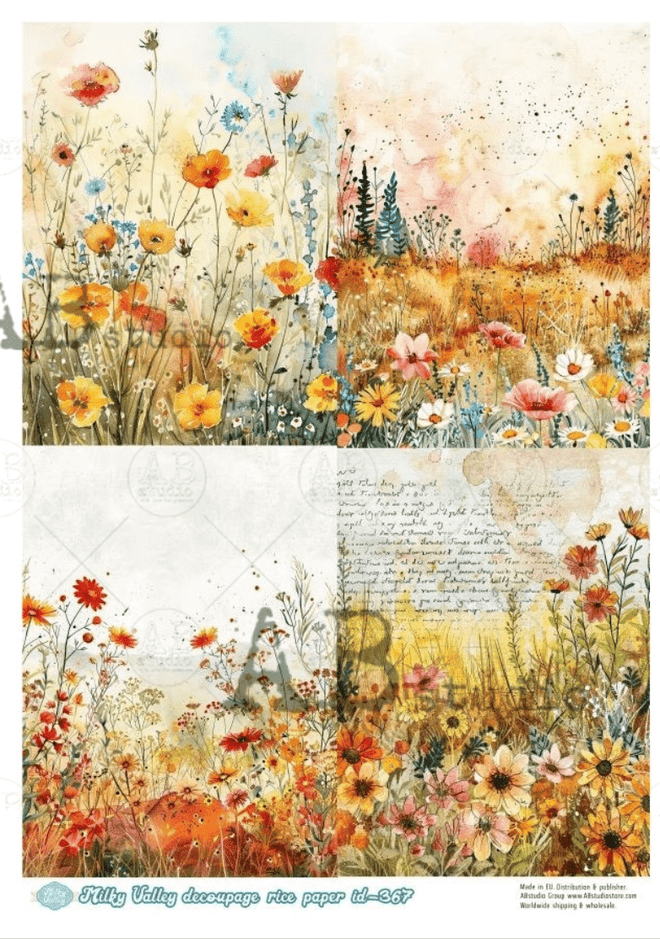 A4 Spectacular Wildflower Quad Decoupage Paper Milky Valley ID367 - Decoupage Central