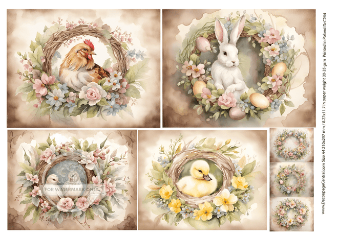 A4 Spring Animal Wreaths Rice Paper DC264 - Decoupage Central
