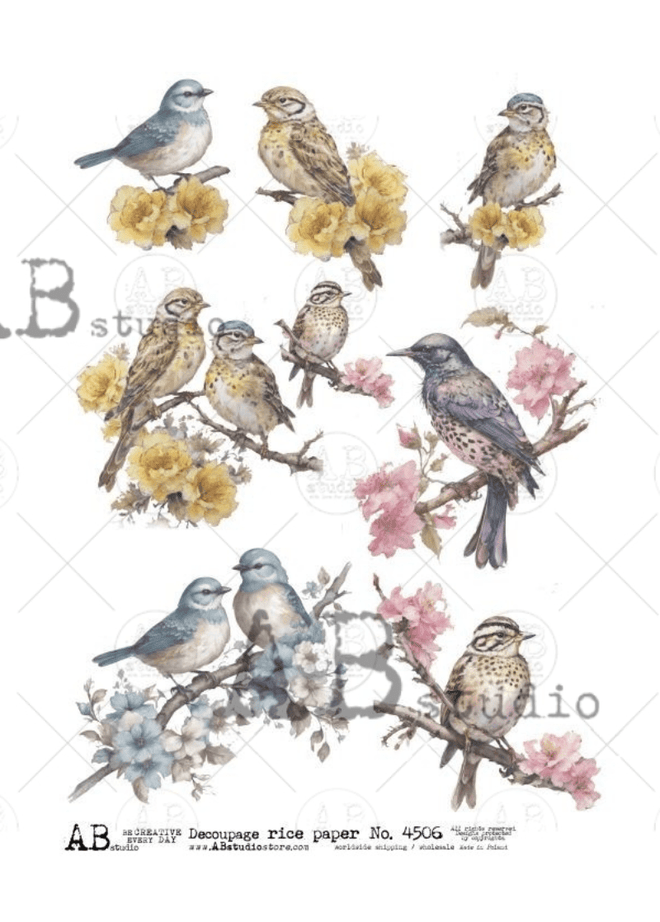 A4 Spring Birds on a Branch Rice Paper 4506 - Decoupage Central