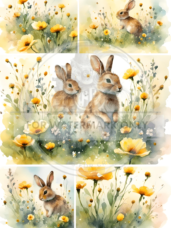 A4 Spring Bunnies Multi Rice Paper DC615 - Decoupage Central