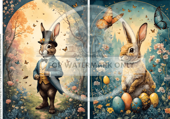 A4 Spring Bunny Duoi Rice Paper DC653 - Decoupage Central