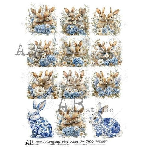 A4 Spring Bunny Love Minis Rice Paper AB Studios 7600 - Decoupage Central