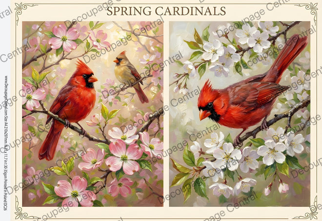 A4 Spring Cardinal Duo Rice Paper DC926 - Decoupage Central