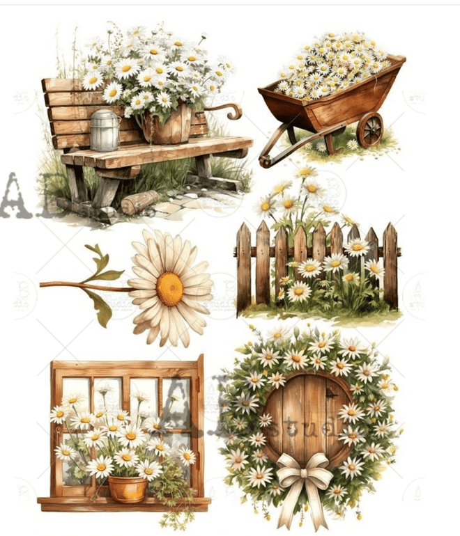 A4 Spring Daisy Garden Milky ID322 - Decoupage Central
