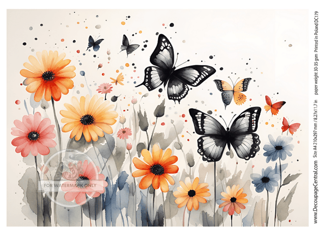 A4 Spring Flowers and Butterflies Rice Paper DC179 - Decoupage Central