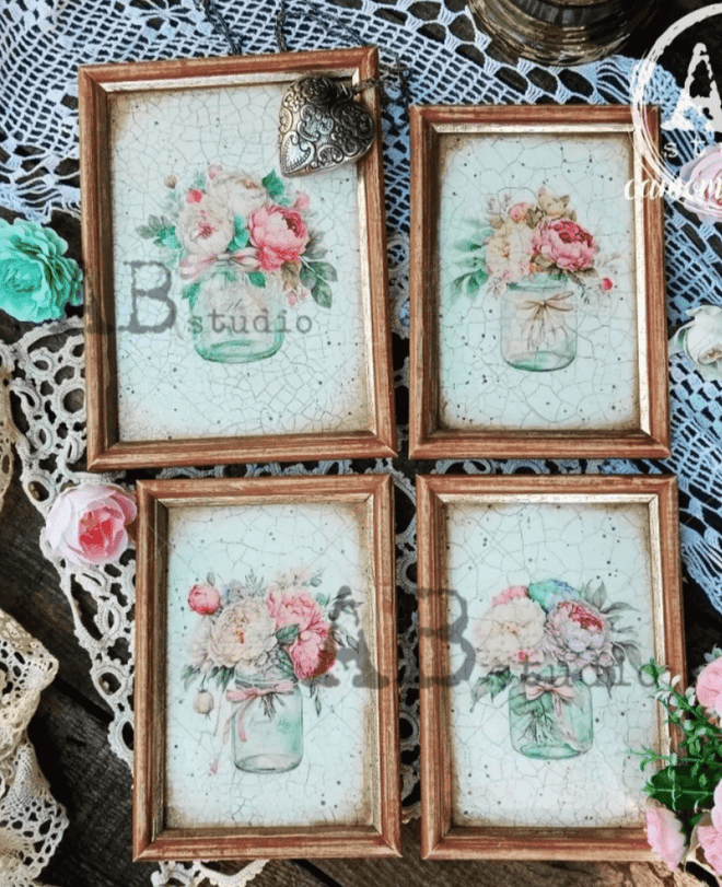 A4 Spring Flowers in Jars Rice Paper from AB Studios 1770 - Decoupage Central