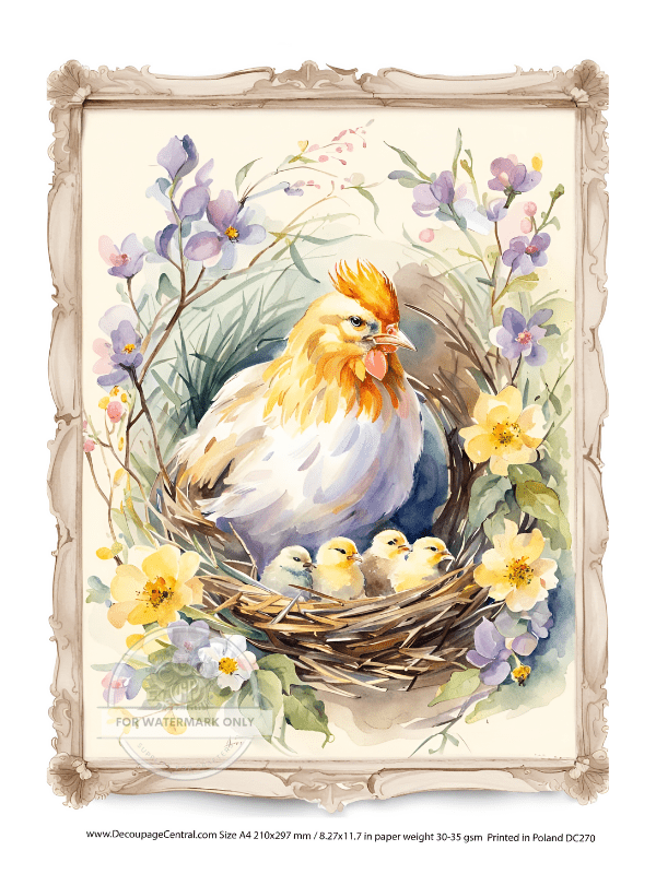 A4 Spring Hen on Nest Decoupage Rice Paper DC270 - Decoupage Central