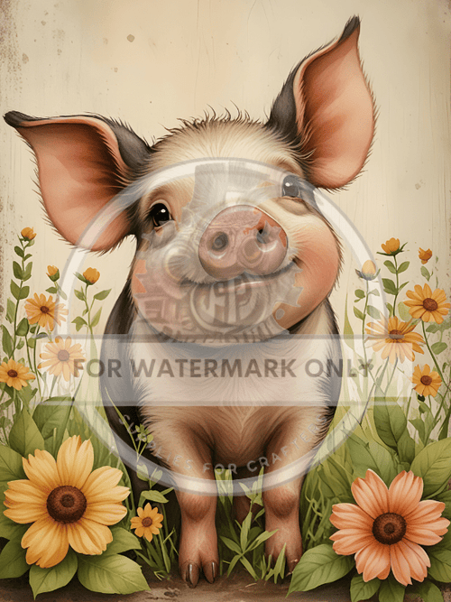 A4 Spring Pig Rice Paper DC700 - Decoupage Central