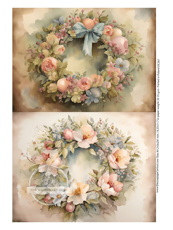 A4 Spring Wreaths Rice Paper DC267 - Decoupage Central