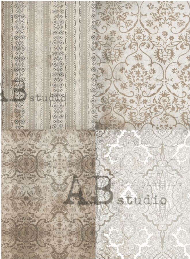A4 Squares of Dreamy Browns Floral Rice Paper 1343 - Decoupage Central