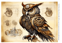 A4 Steampunk Owls Decoupage Rice Paper DC245 - Decoupage Central