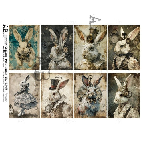 A4 Steampunk Wonderland Bunnies AB Studios 6845 - Decoupage Central