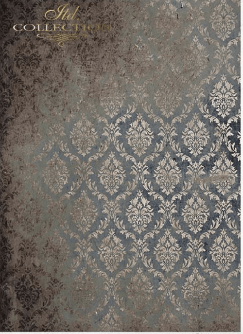 A4 Steely Blue Damask Background Decoupage Paper R1942 - Decoupage Central