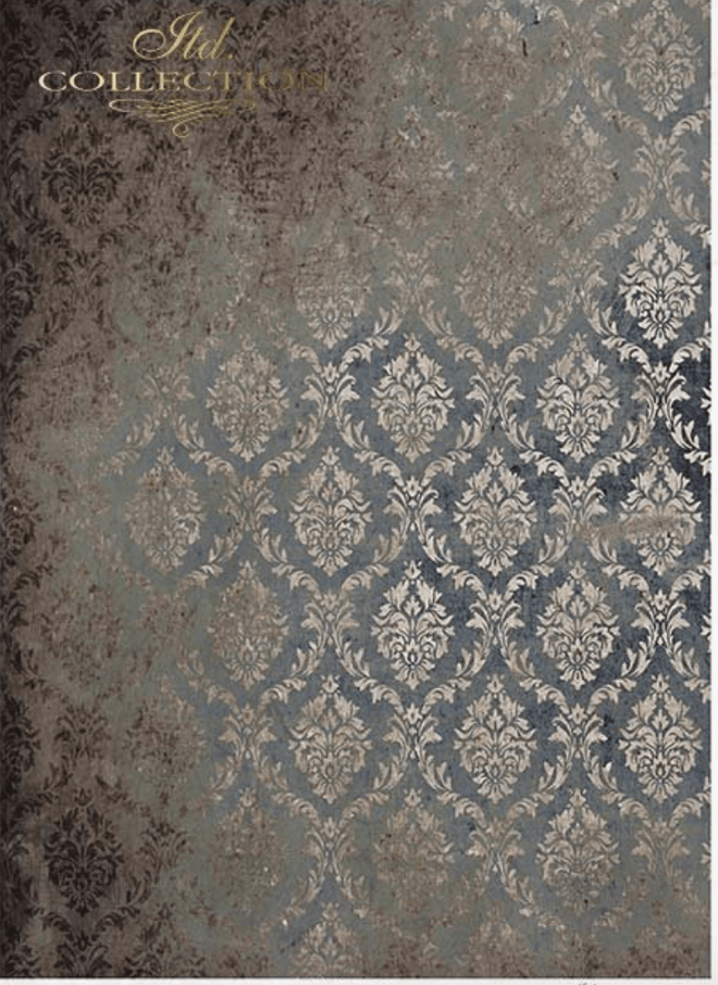 A4 Steely Blue Damask Background Decoupage Paper R1942 - Decoupage Central