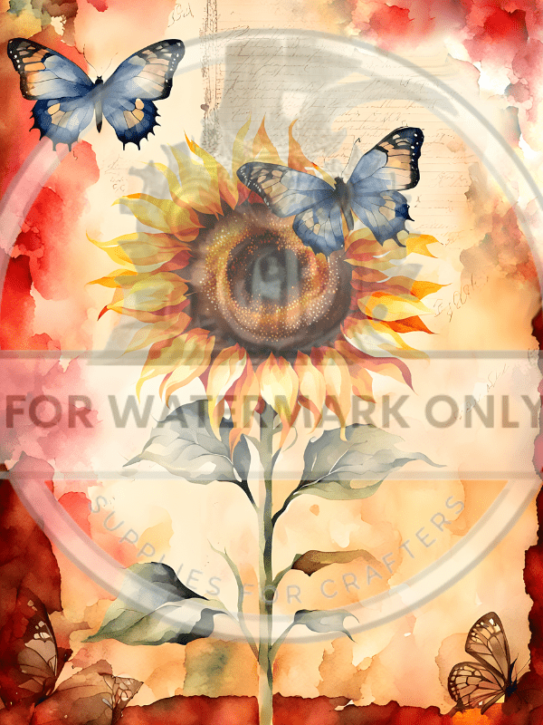 A4 Sunflower Butterflies Rice Paper DC691 - Decoupage Central